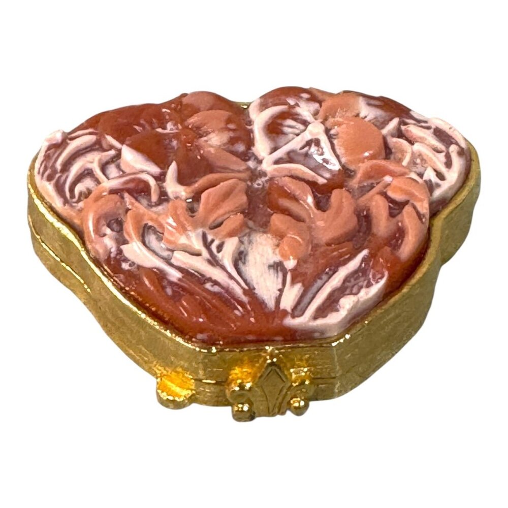 Vintage Estee Lauder Solid Perfume Compact Carved Coral Pansies Sea Jewel No Box